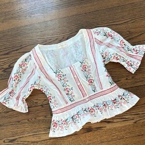 Daydress UK  Floral hand block printed  Women's boho peplum top, S